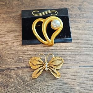 Butterly Heart Gold Pins